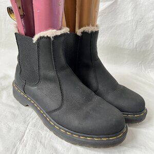 Dr Martens chelsea boots womens US 9 black leather faux fur 2976 Leonore ankle